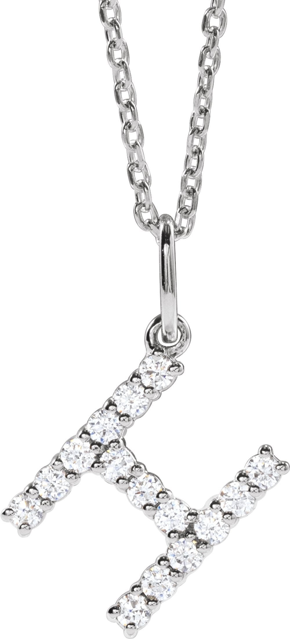 14K White 1/5 CTW Lab-Grown Diamond Initial H 16-18" Necklace