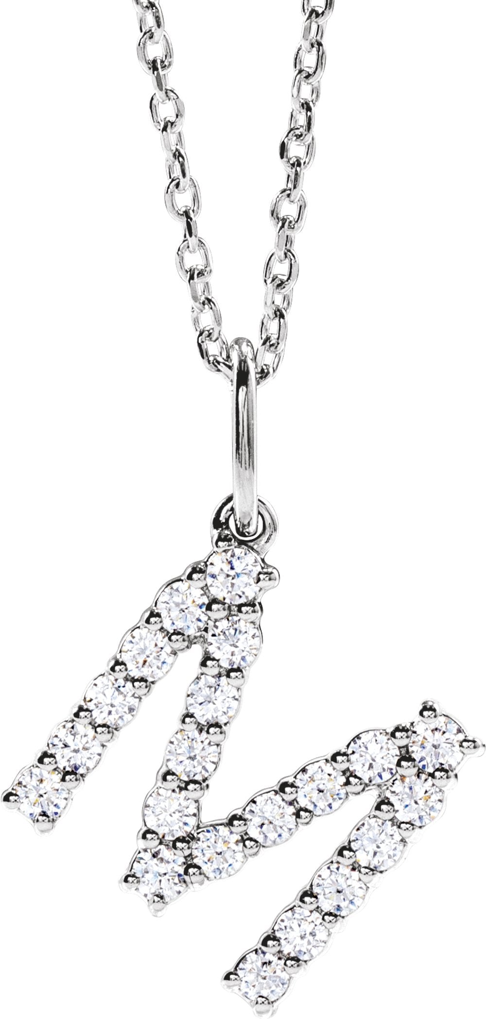 14K White Gold 1/3 CTW Lab-Grown Diamond Initial M 16-18" Necklace