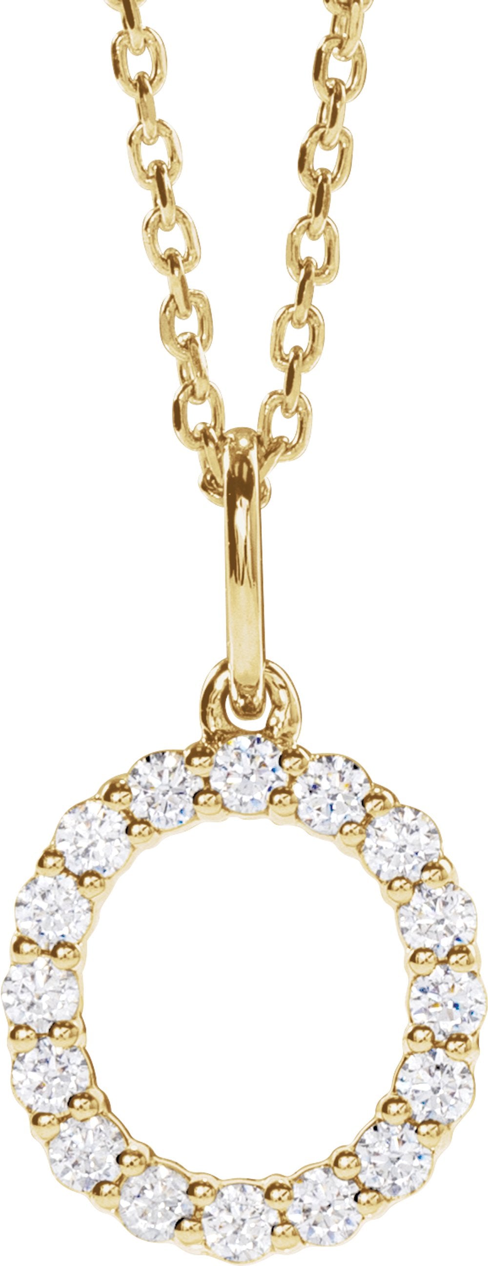 14K Yellow Gold 1/4 CTW Lab-Grown Diamond Initial O 16-18" Necklace