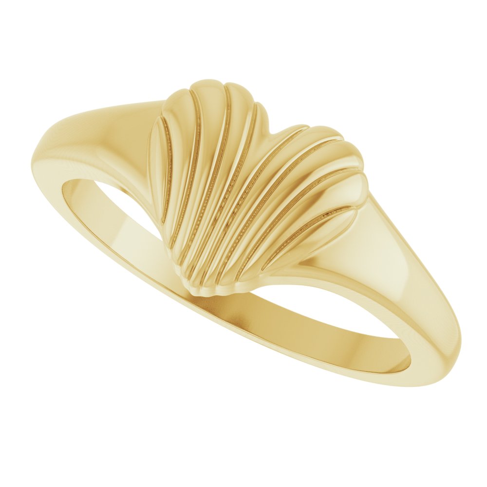 14K Yellow Ribbed Heart Ring