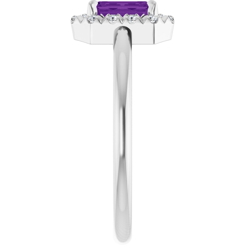 14K White Natural Amethyst & 1/5 CTW Natural Diamond French-Set Halo-Style Ring