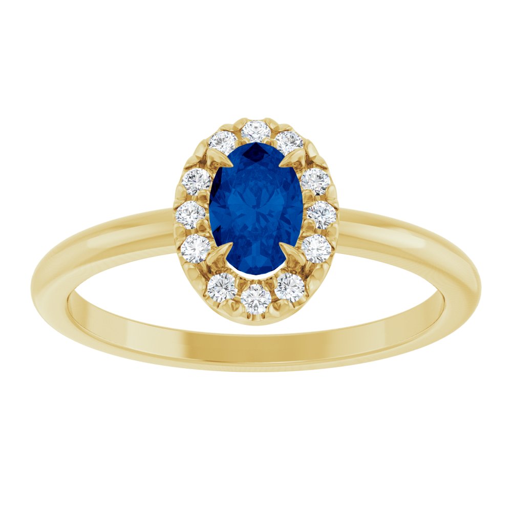 14K Yellow Gold Lab-Grown Blue Sapphire & 1/10 CTW Natural Diamond French-Set Halo-Style Ring