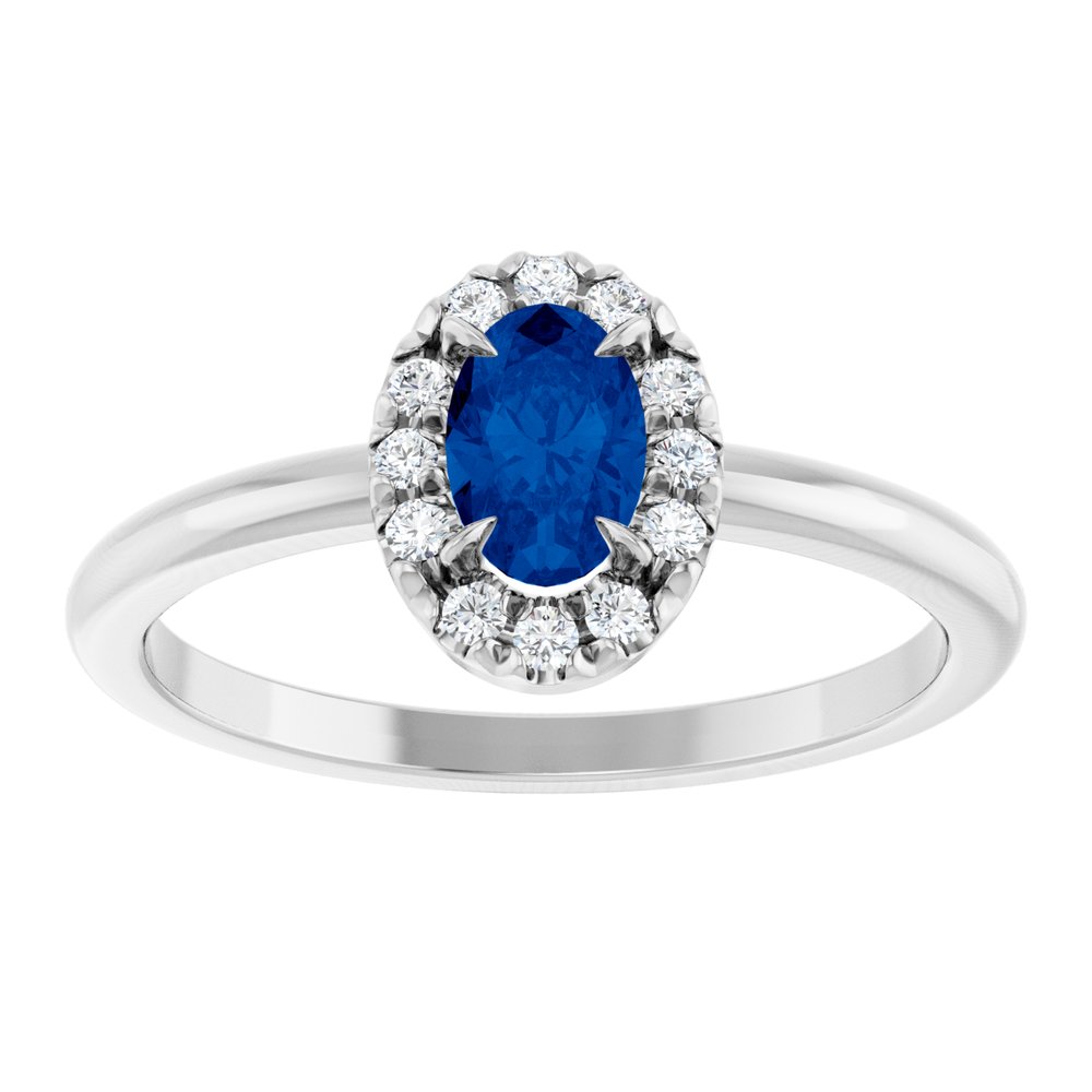 14K Yellow Gold Lab-Grown Blue Sapphire & 1/10 CTW Natural Diamond French-Set Halo-Style Ring