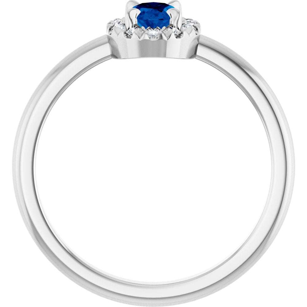 14K White Gold Natural Blue Sapphire & 1/10 CTW Natural Diamond French-Set Halo-Style Ring