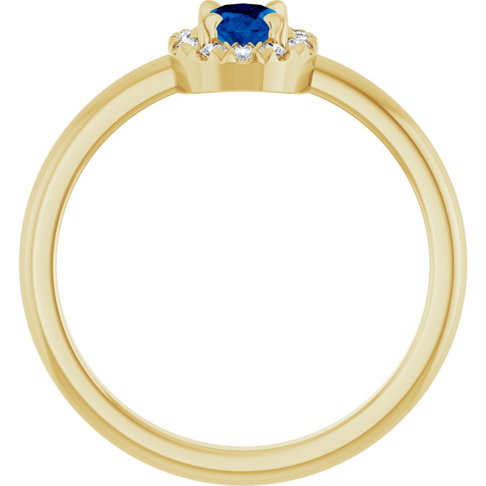 14K Yellow Gold Lab-Grown Blue Sapphire & 1/10 CTW Natural Diamond French-Set Halo-Style Ring