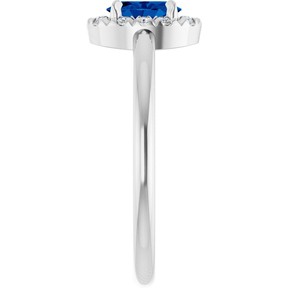 14K White Gold Natural Blue Sapphire & 1/10 CTW Natural Diamond French-Set Halo-Style Ring