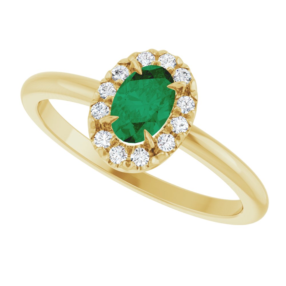 14K Yellow Gold Lab-Grown Emerald & 1/10 CTW Natural Diamond French-Set Halo-Style Ring
