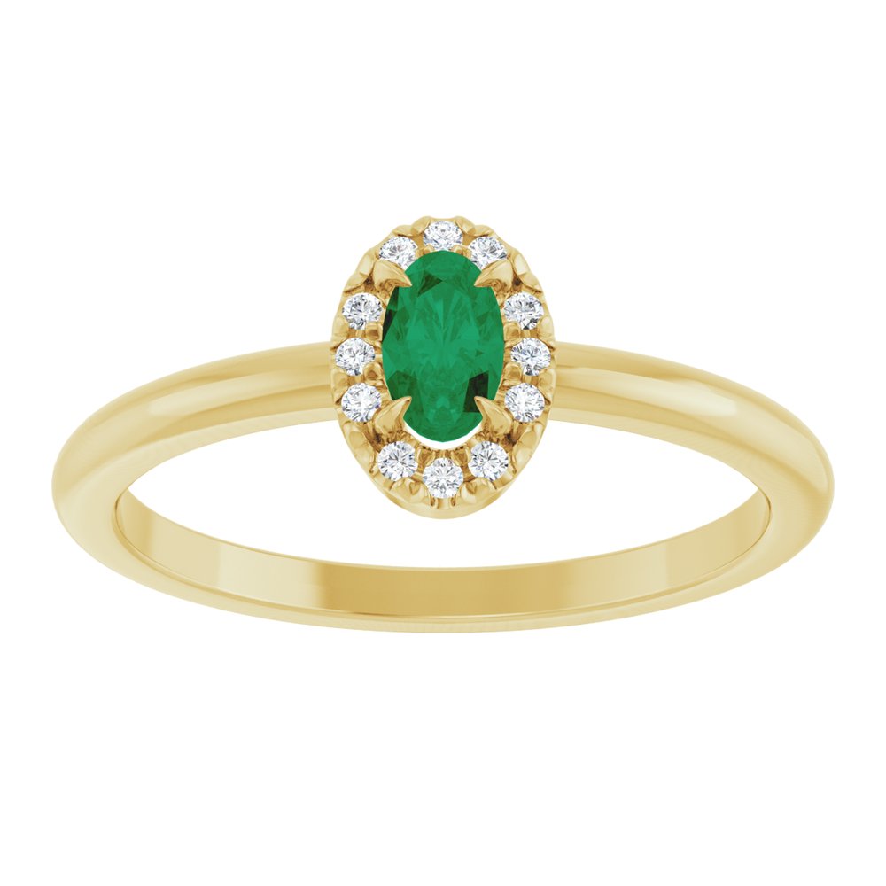 14K Yellow Gold Natural Emerald & .05 CTW Natural Diamond French-Set Halo-Style Ring