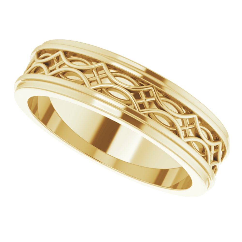 14K Yellow Gold 6.4 mm Stepped-Edge Sculptural Flat Band Size 11