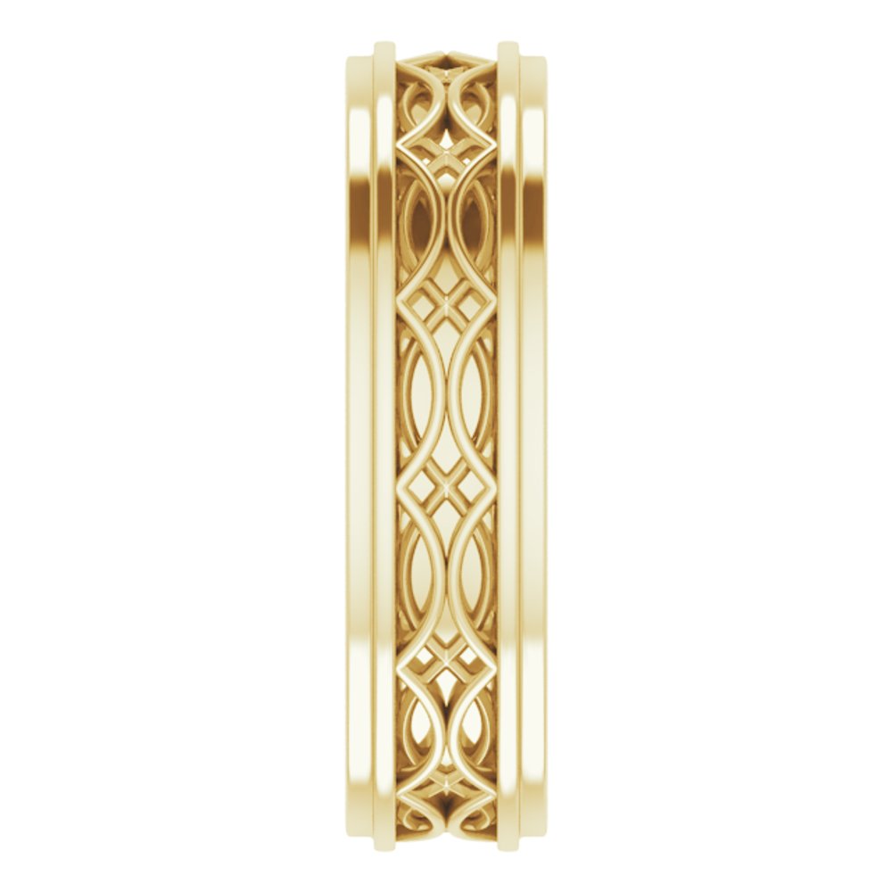 14K Yellow Gold 6.4 mm Stepped-Edge Sculptural Flat Band Size 11