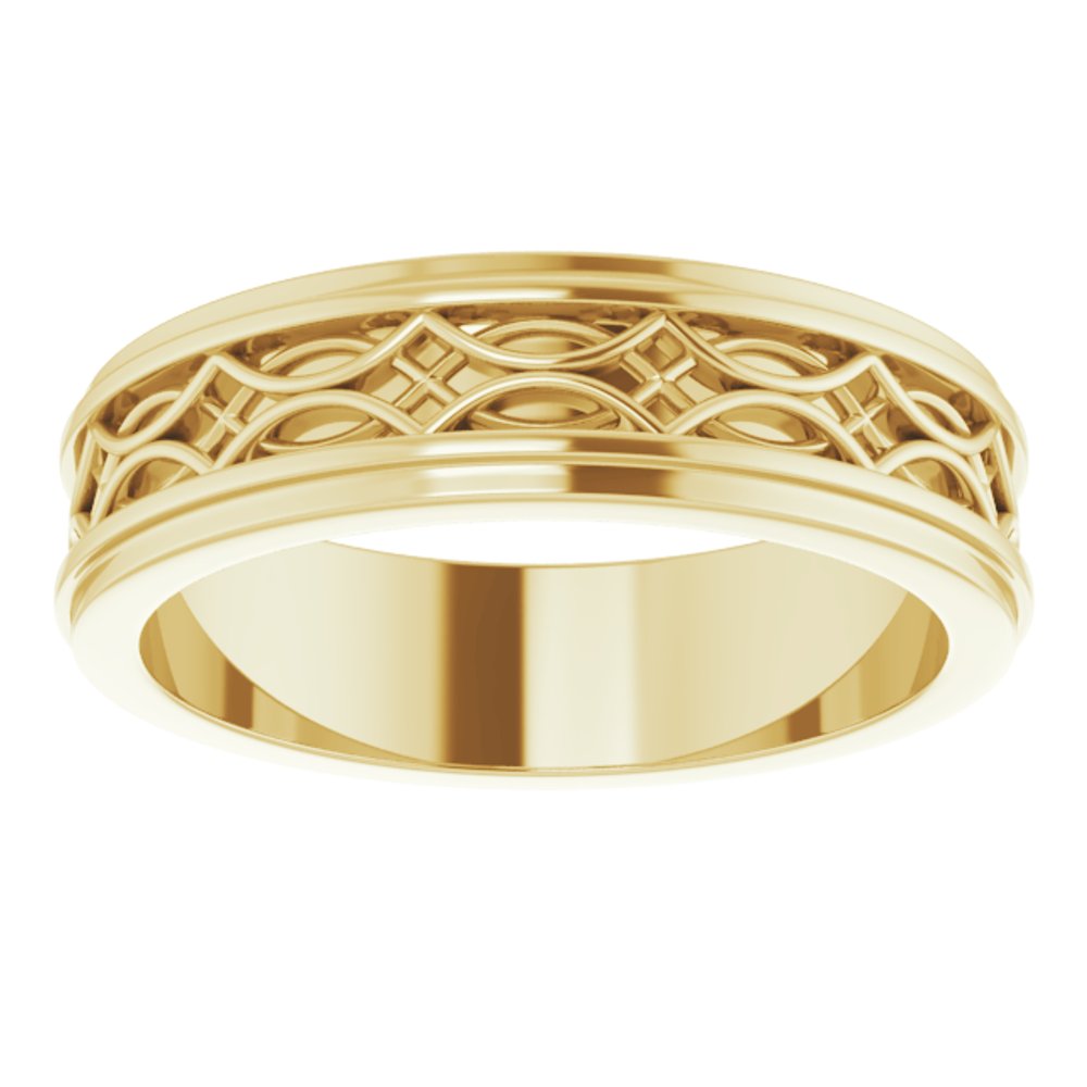 14K Yellow Gold 6.4 mm Stepped-Edge Sculptural Flat Band Size 11