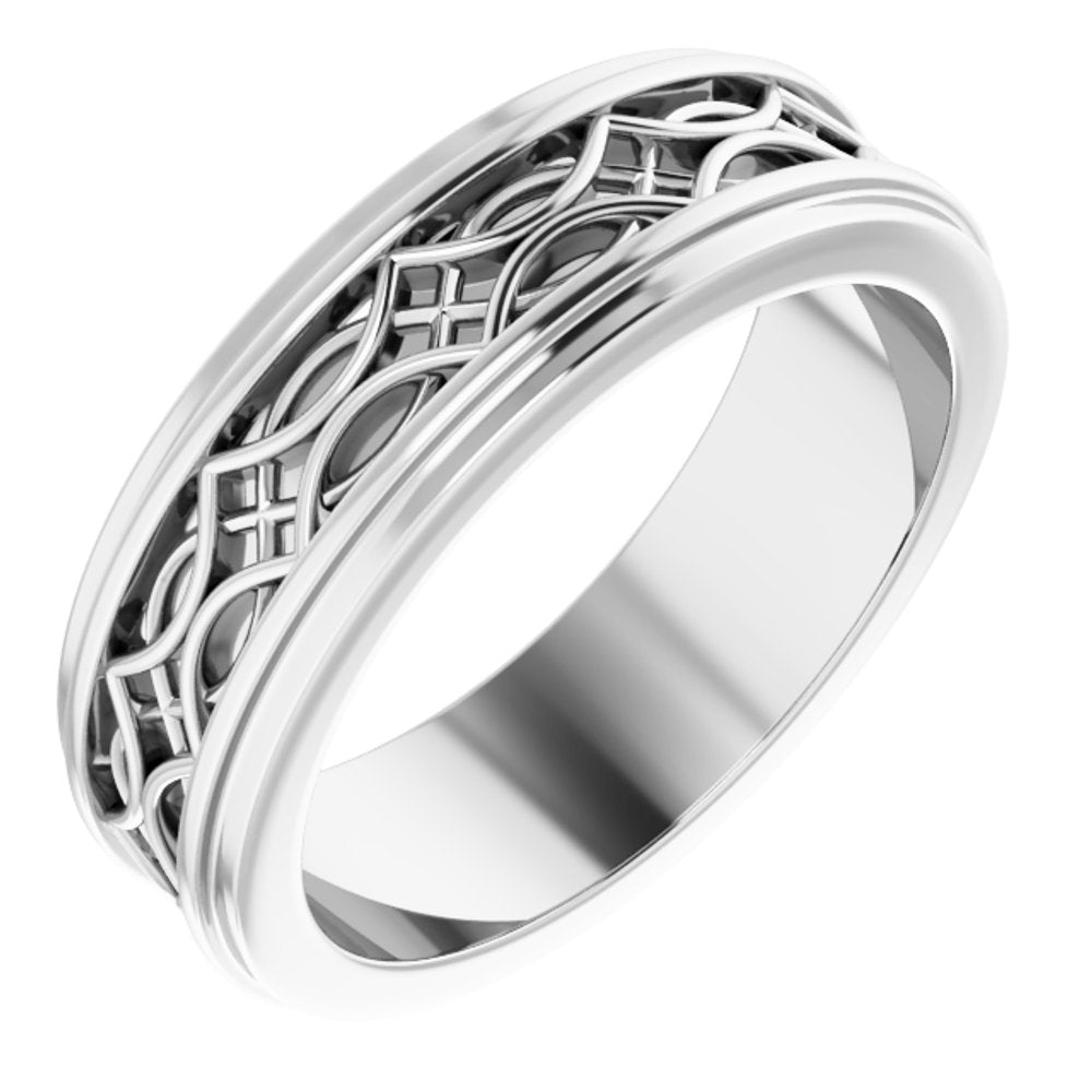 Sterling Silver 6.4 mm Stepped-Edge Sculptural Flat Band Size 8.5