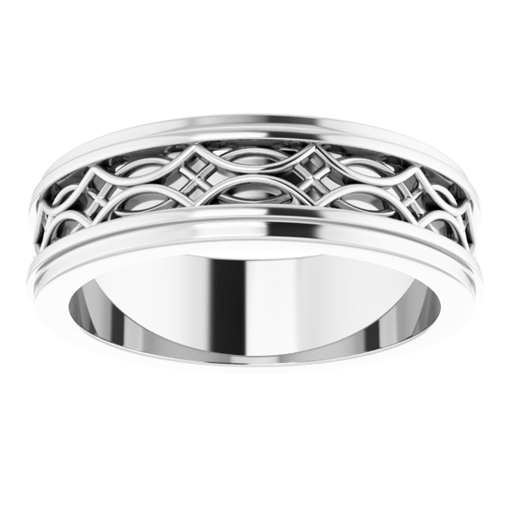 Sterling Silver 6.4 mm Stepped-Edge Sculptural Flat Band Size 8.5