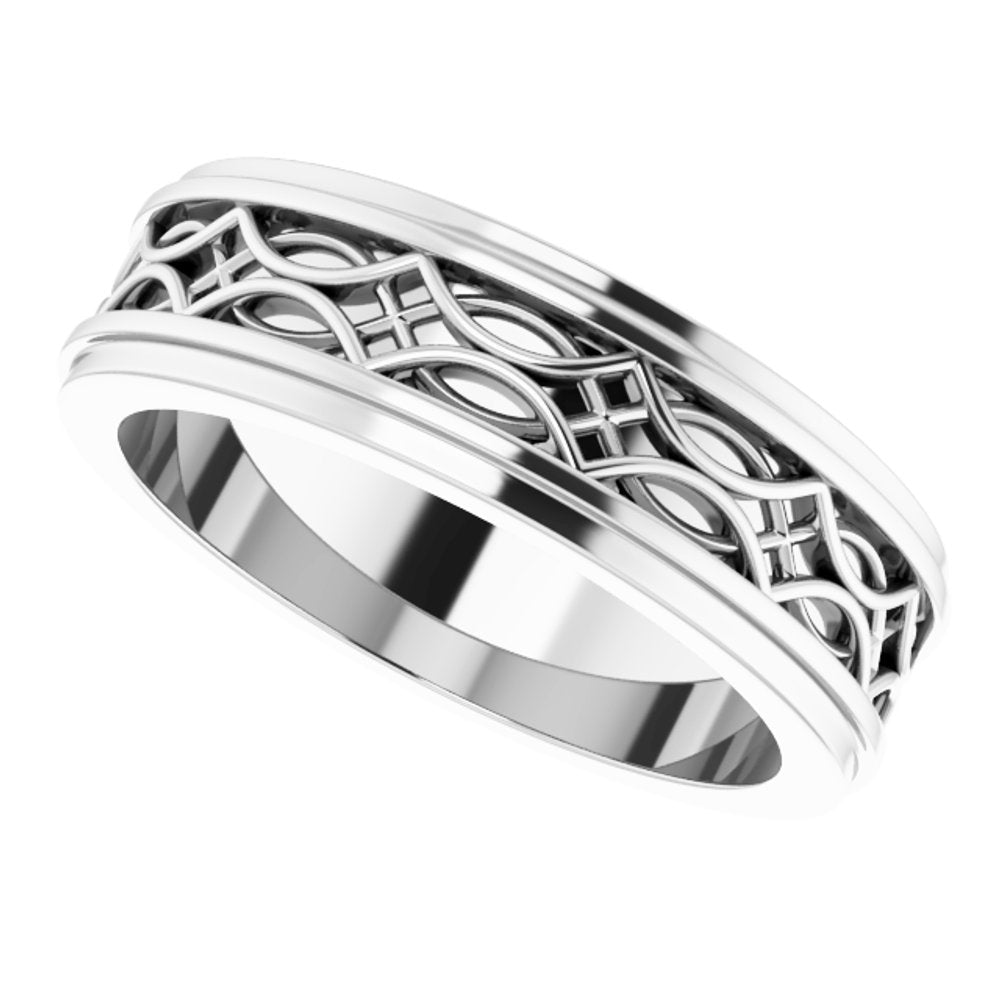 Sterling Silver 6.4 mm Stepped-Edge Sculptural Flat Band Size 8.5