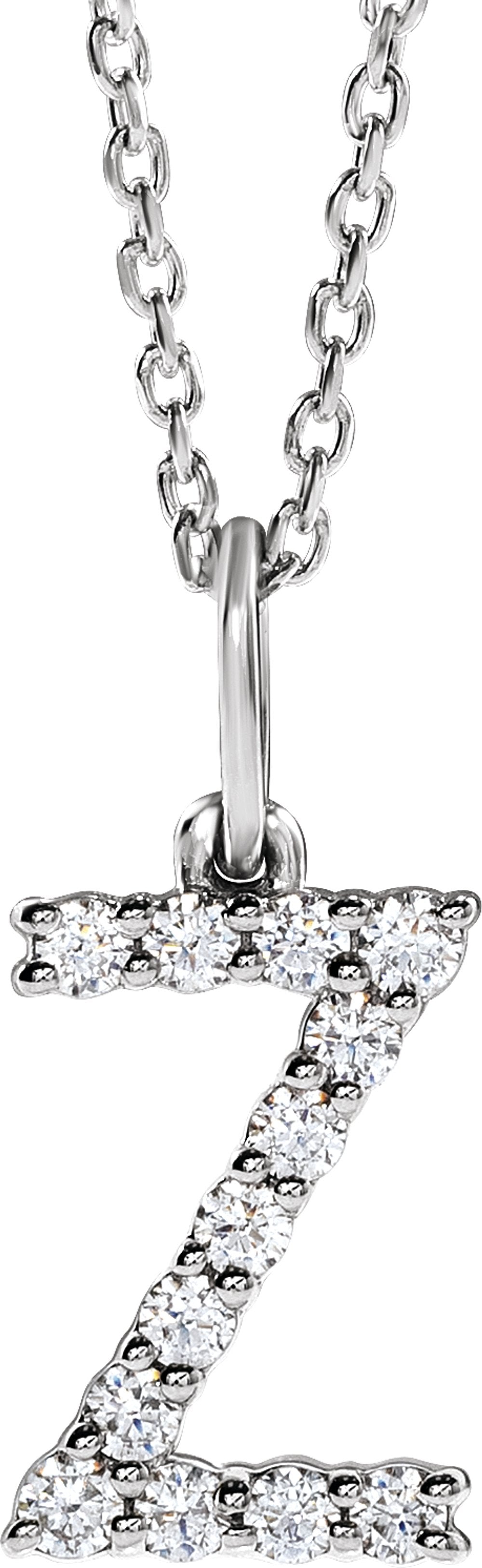 14K White Gold 1/5 CTW Lab-Grown Diamond Initial Z 16-18" Necklace