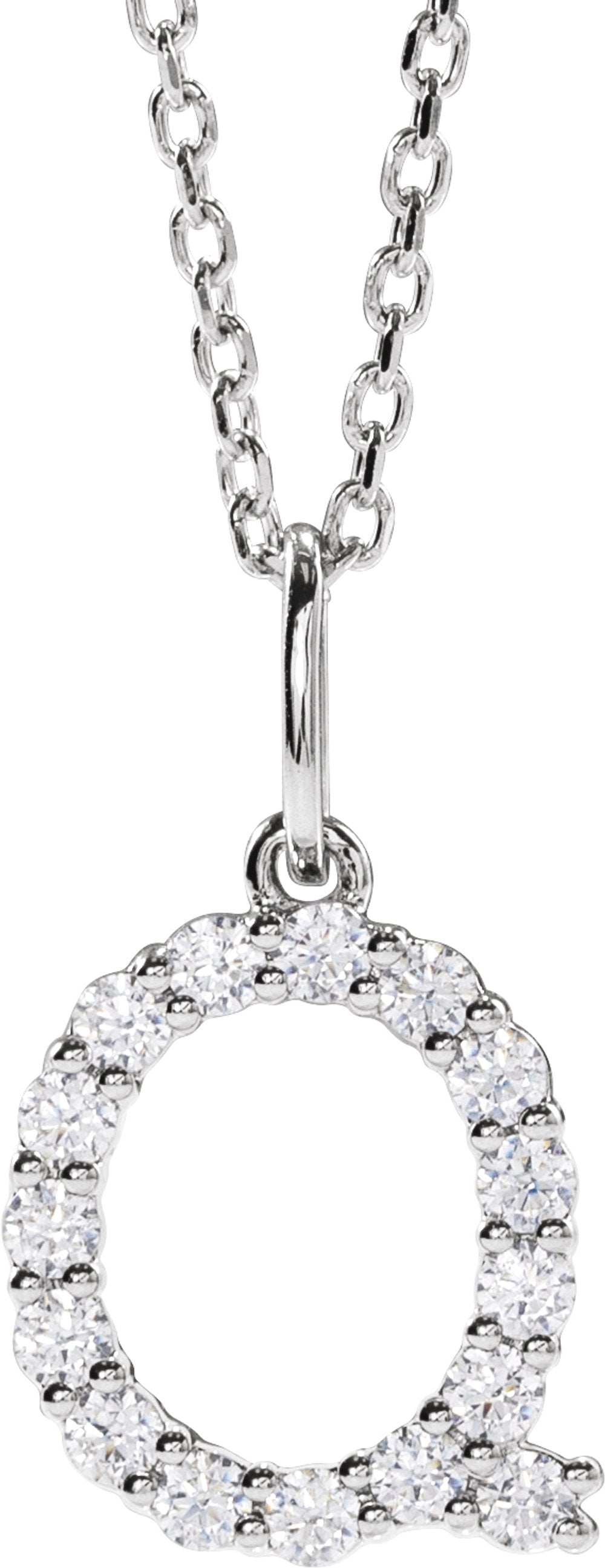 14K White 1/4 CTW Lab-Grown Diamond Initial Q 16-18" Necklace