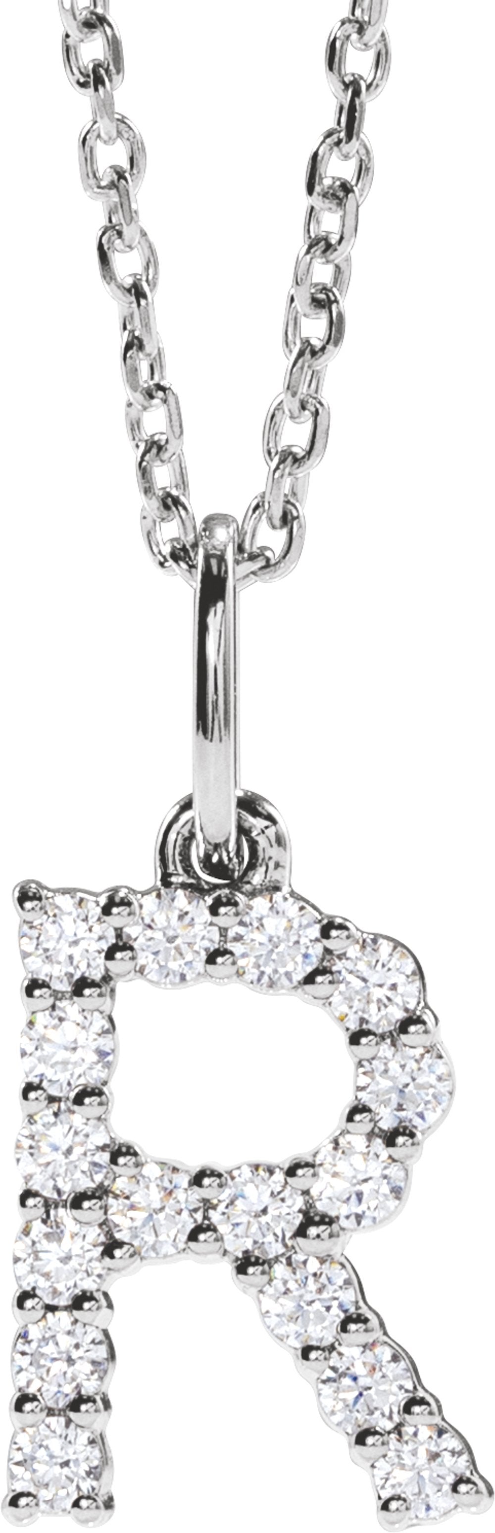 14K White Gold 1/4 CTW Lab-Grown Diamond Initial R 16-18" Necklace