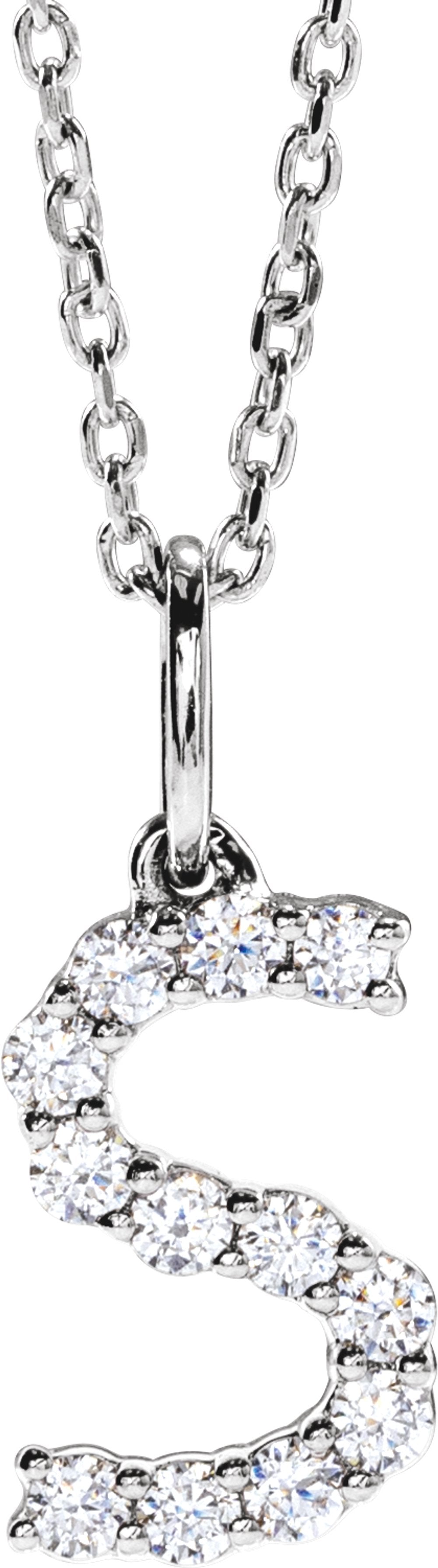 14K White Gold 1/5 CTW Lab-Grown Diamond Initial S 16-18" Necklace