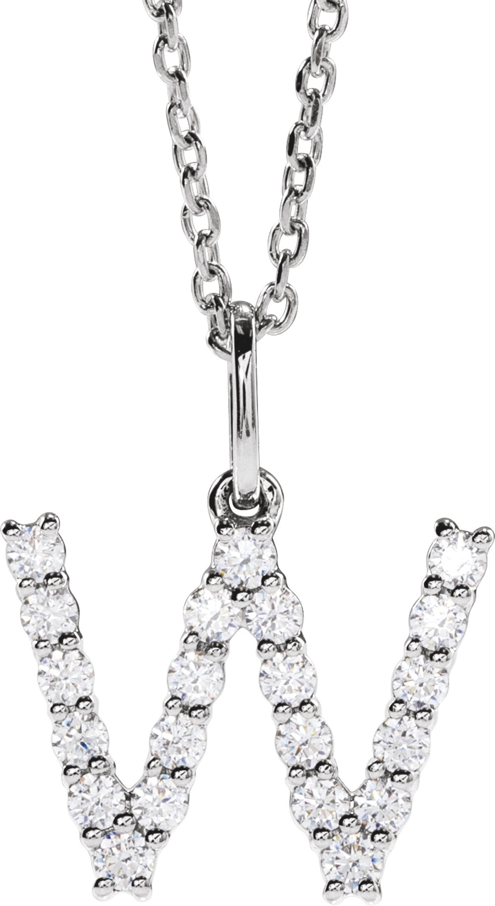 14K White Gold 1/3 CTW Lab-Grown Diamond Initial W 16-18" Necklace