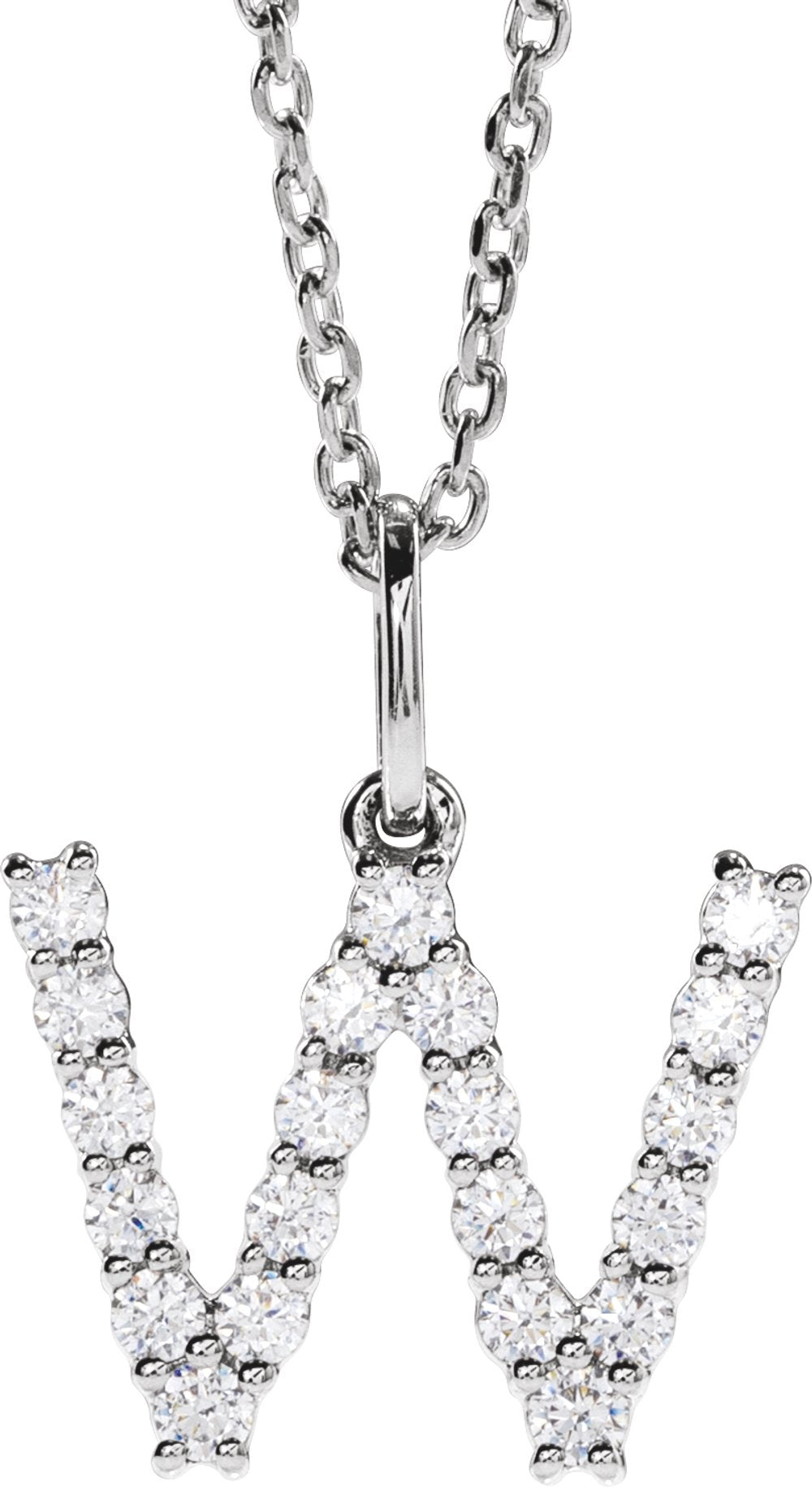 14K White Gold 1/3 CTW Lab-Grown Diamond Initial W 16-18" Necklace