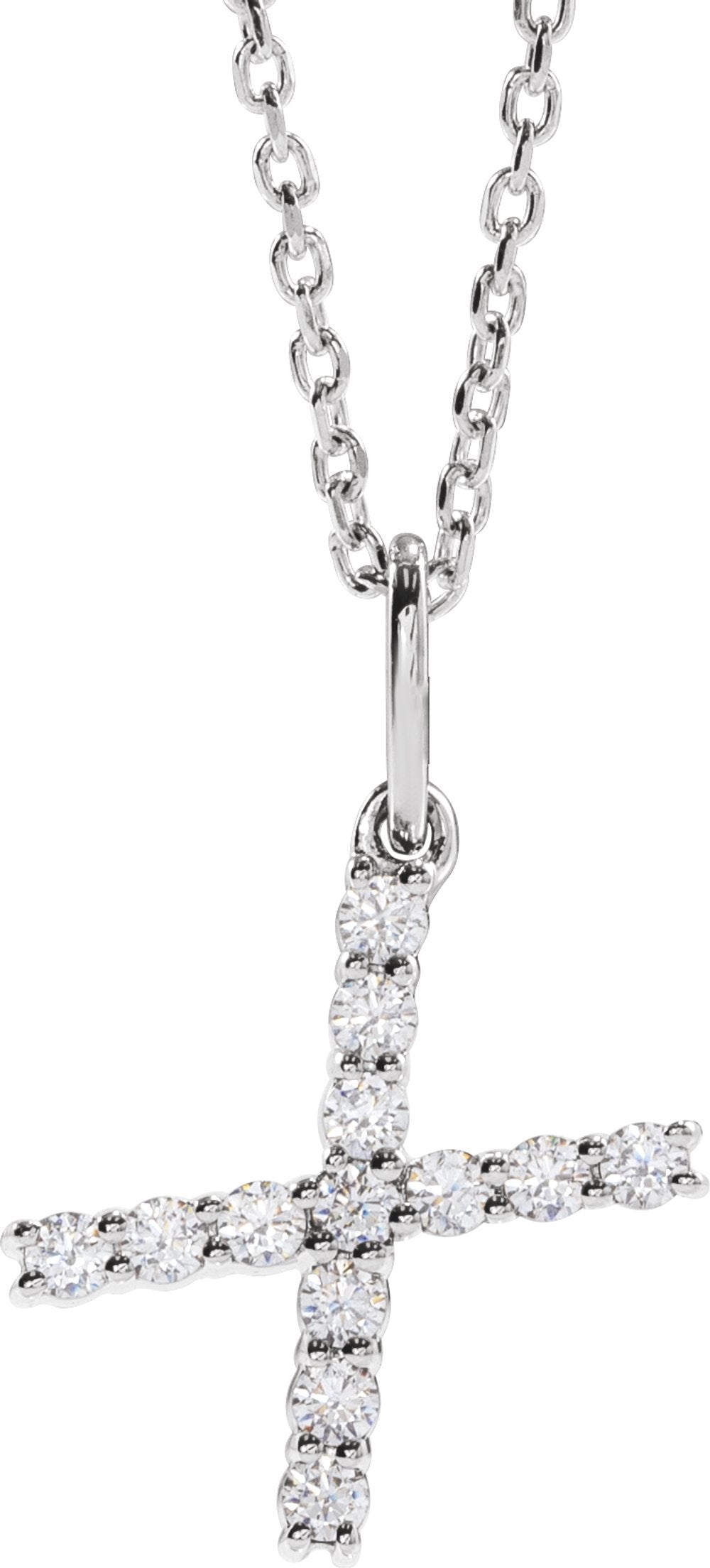 14K White 1/5 CTW Lab-Grown Diamond Initial X 16-18" Necklace