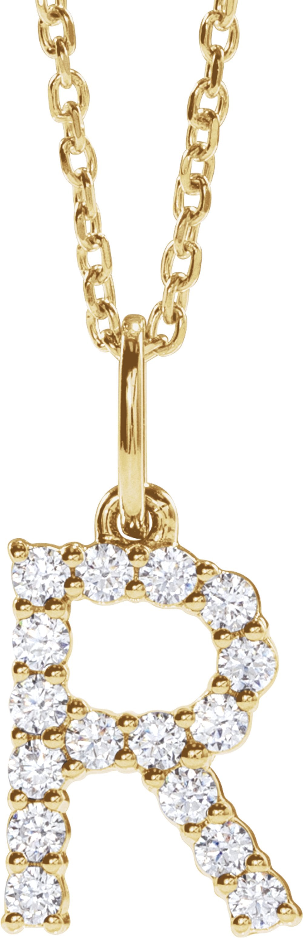 14K Yellow Gold 1/4 CTW Lab-Grown Diamond Initial R 16-18" Necklace