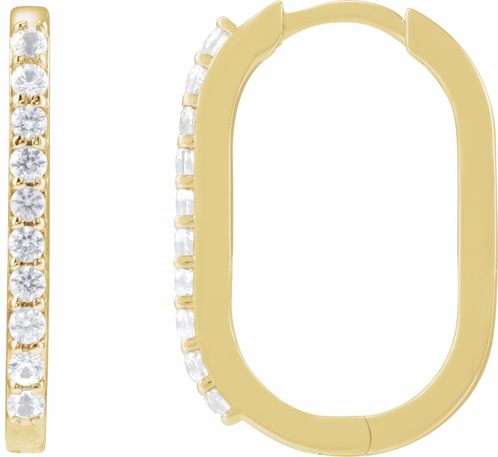 14K Yellow Gold Natural White Sapphire 20 mm Hoop Earrings