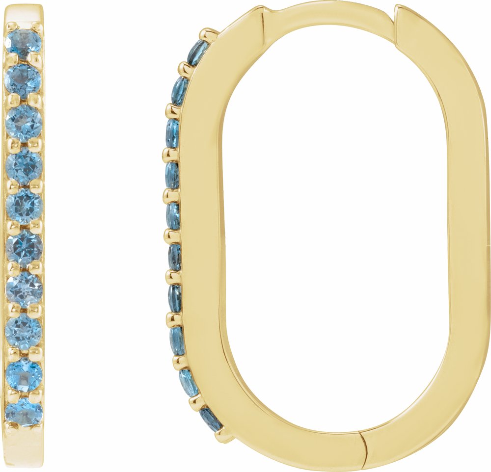 14K Yellow Gold Natural London Blue Topaz 20 mm Hoop Earrings