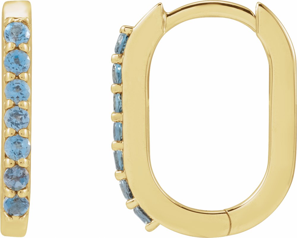 14K Yellow Gold Natural London Blue Topaz 14 mm Hoop Earrings