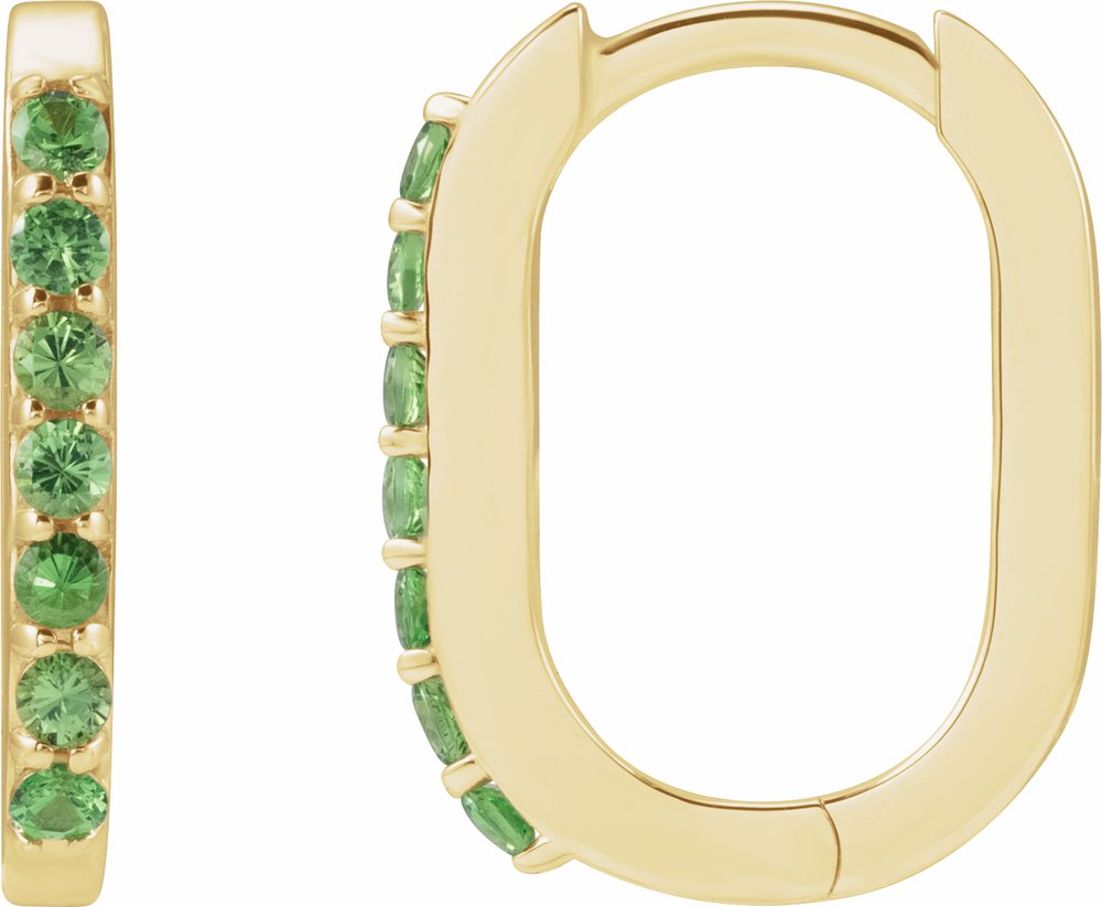14K Yellow Gold Natural Tsavorite Garnet 14 mm Hoop Earrings