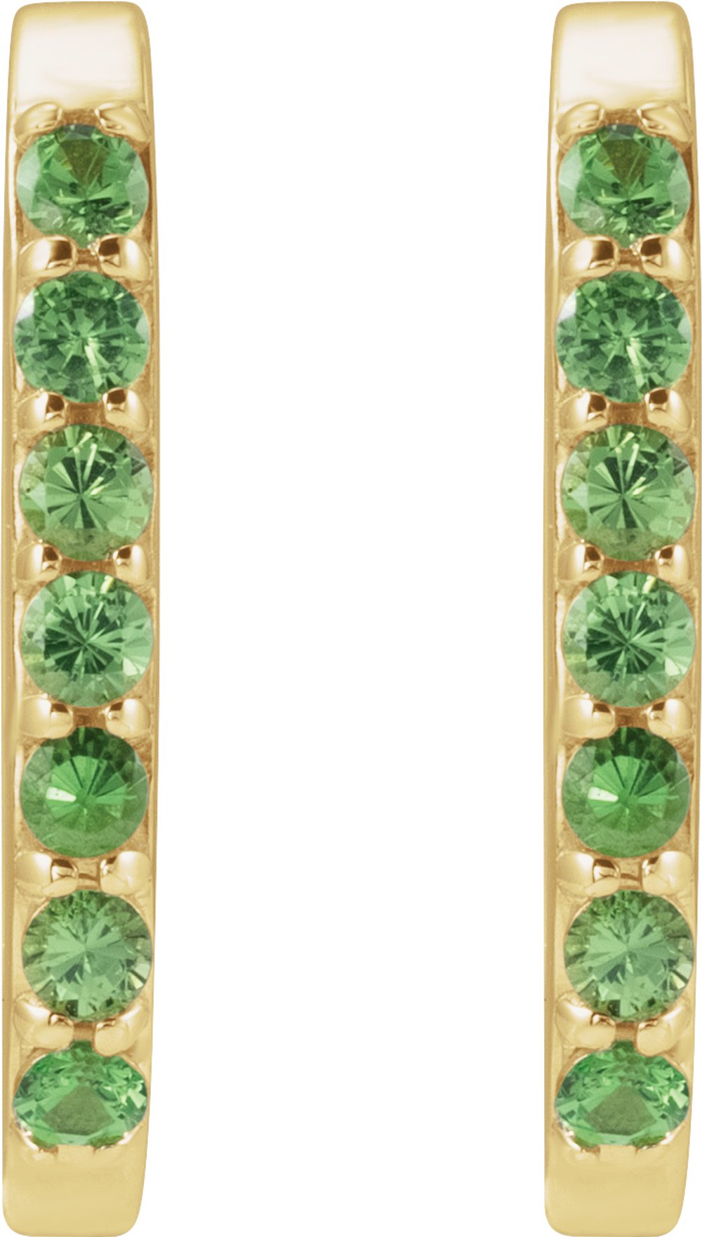 14K Yellow Gold Natural Tsavorite Garnet 14 mm Hoop Earrings