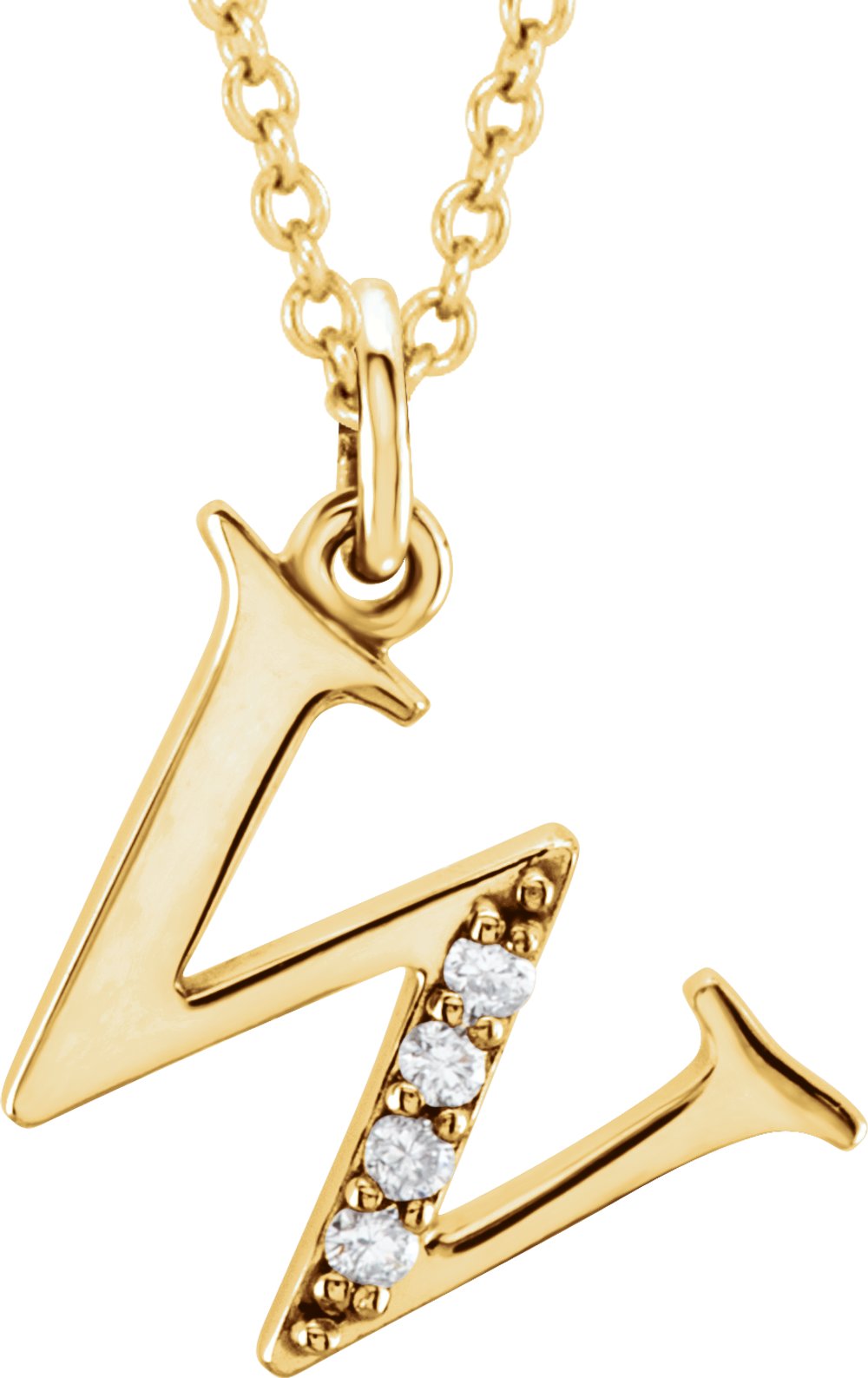 14K Yellow Gold .02 CTW Natural Diamond Lowercase Initial W 16" Necklace
