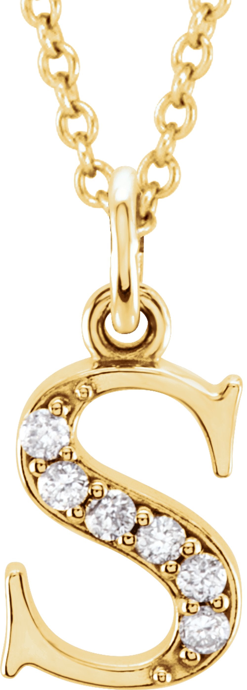 14K Yellow Gold .025 CTW Natural Diamond Lowercase Initial S 16" Necklace