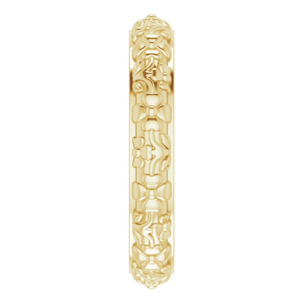 10K Yellow Gold 3.6 mm Floral Half Round Band Size 6.5