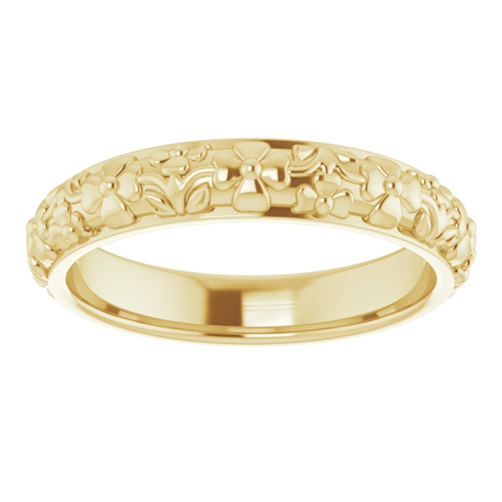 14K Yellow Gold 3.6 mm Floral Half Round Band Size 5.5