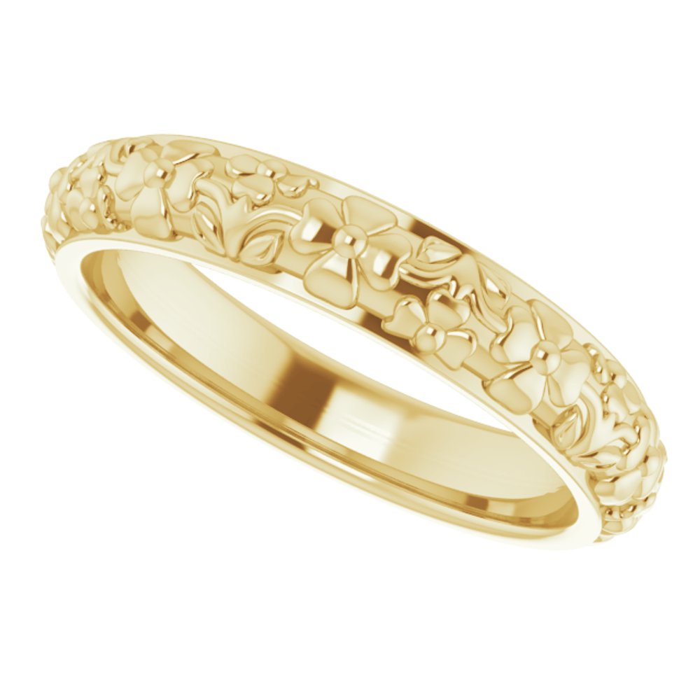 14K Yellow Gold 3.6 mm Floral Half Round Band Size 5.5