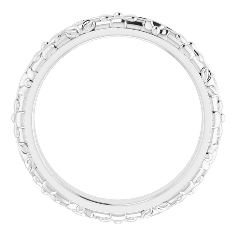 14K White Gold 3.6 mm Floral Half Round Band Size 4.5
