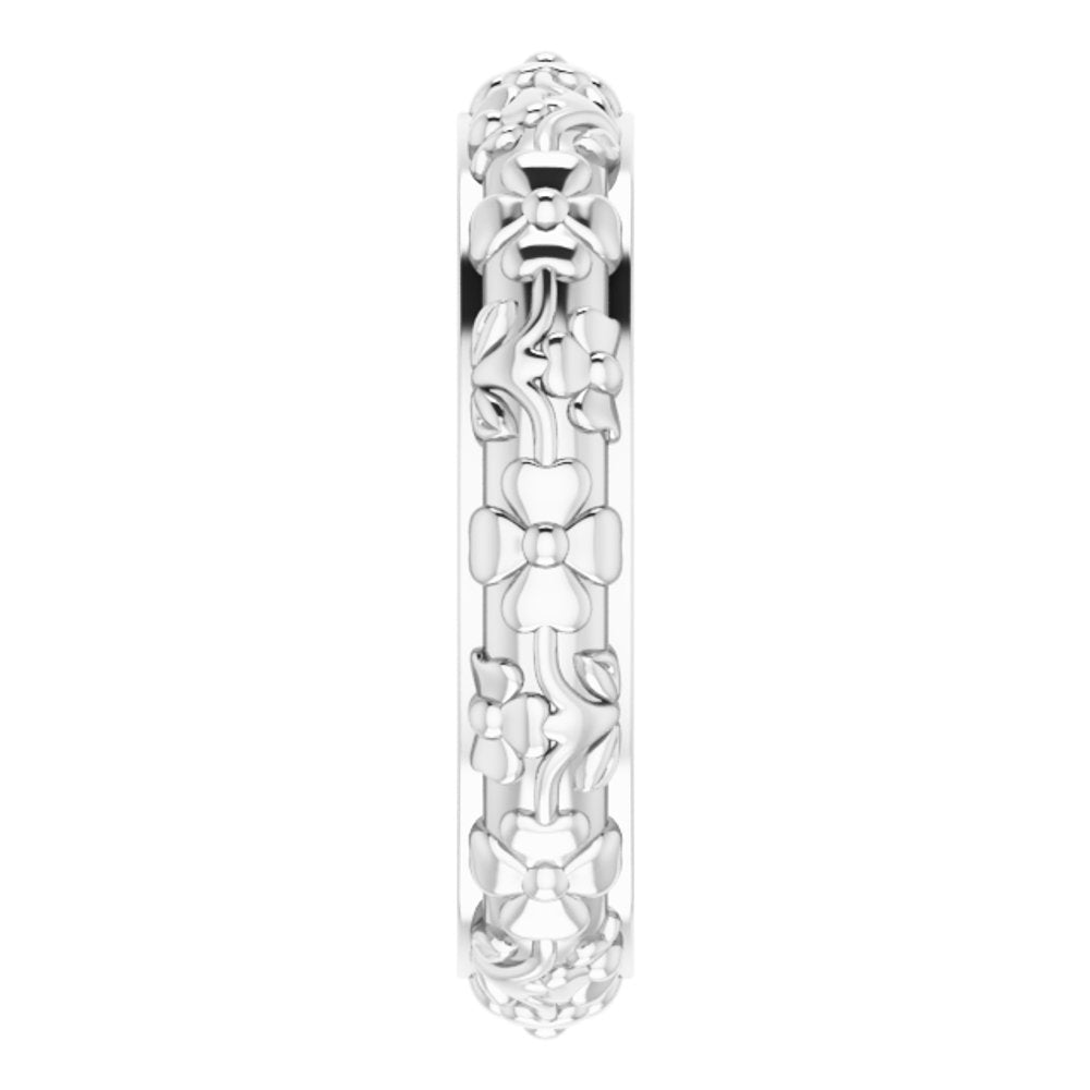 14K White Gold 3.6 mm Floral Half Round Band Size 4.5
