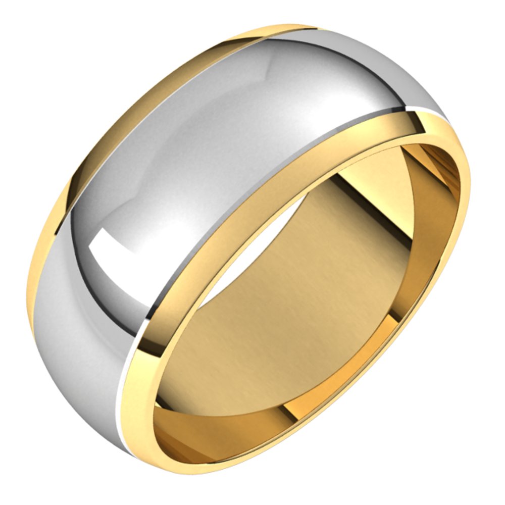 14K Yellow/White 8 mm Stepped Beveled-Edge Inlay Half Round Band Size 9.5