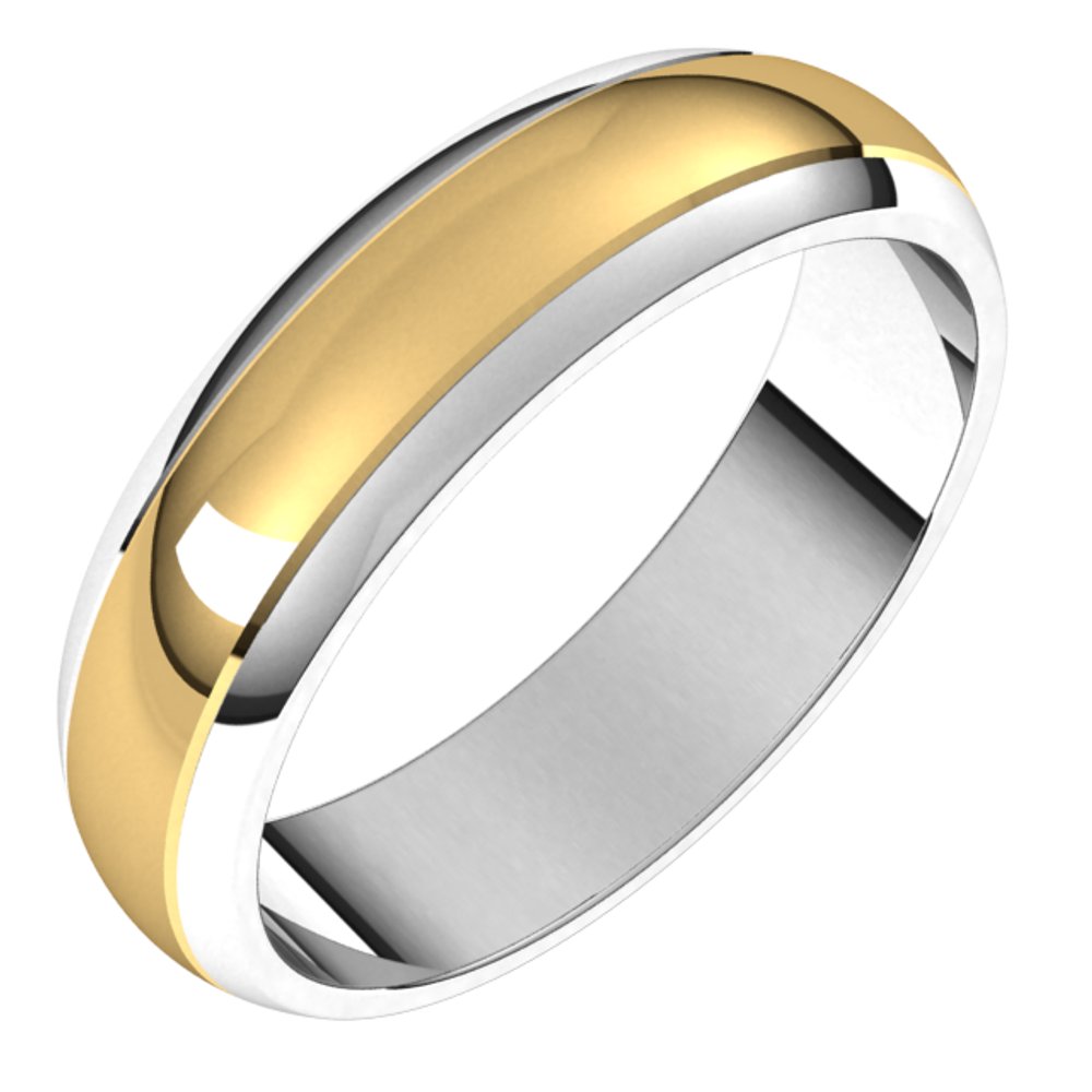 14K White/Yellow 5 mm Stepped Beveled-Edge Inlay Half Round Band Size 8.5