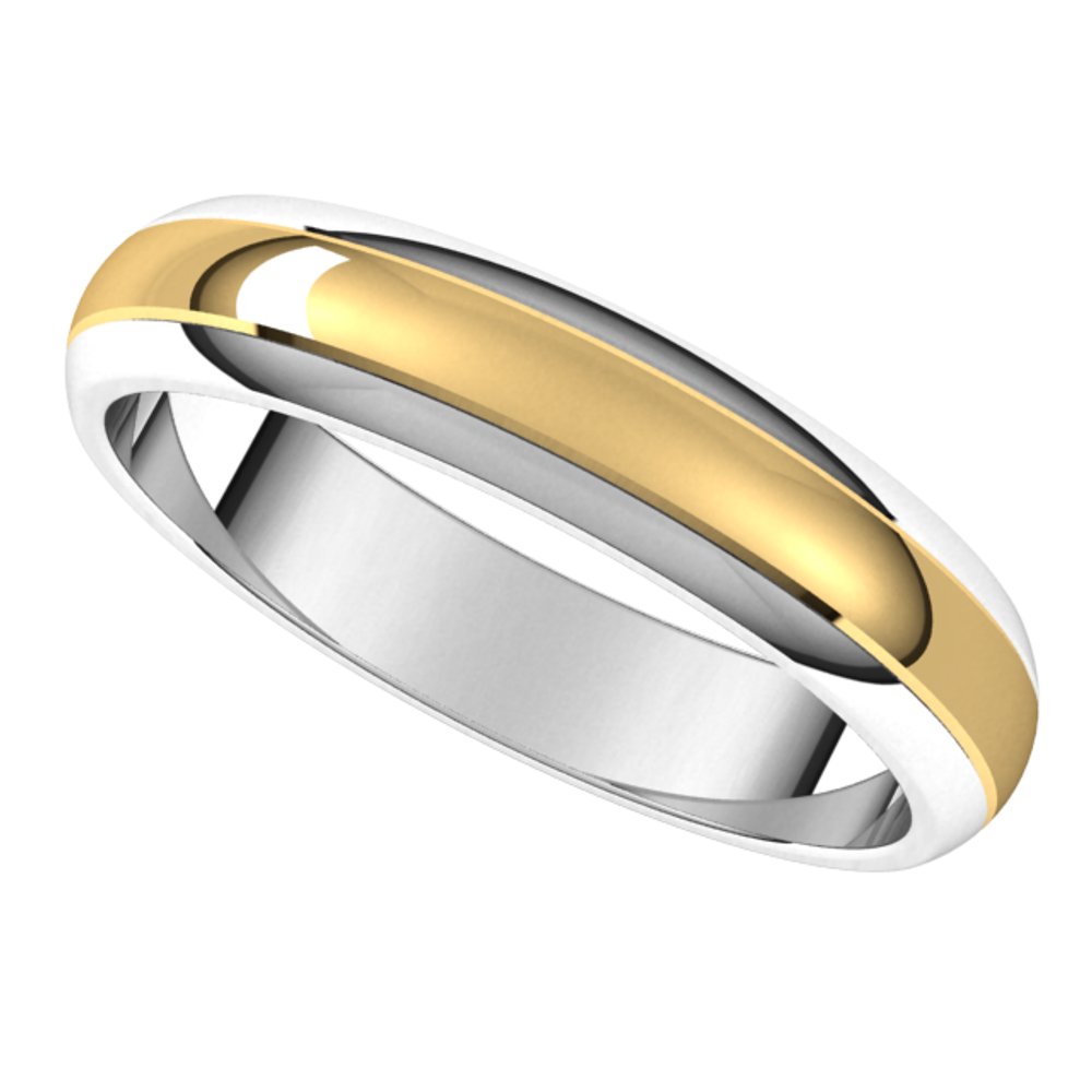 14K White/Yellow 4 mm Stepped Beveled-Edge Inlay Half Round Band