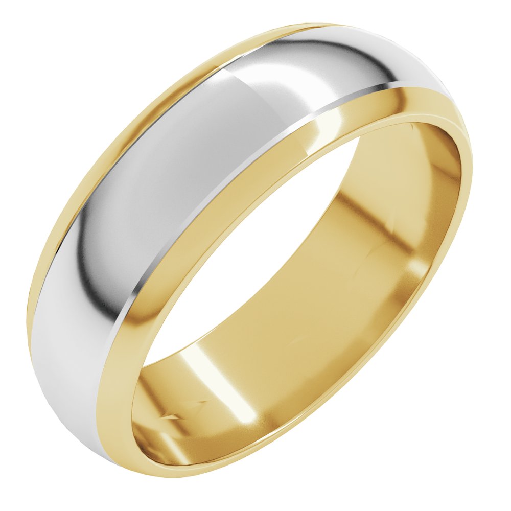 14K Yellow/White 6 mm Stepped Beveled-Edge Inlay Half Round Band Size 8.5