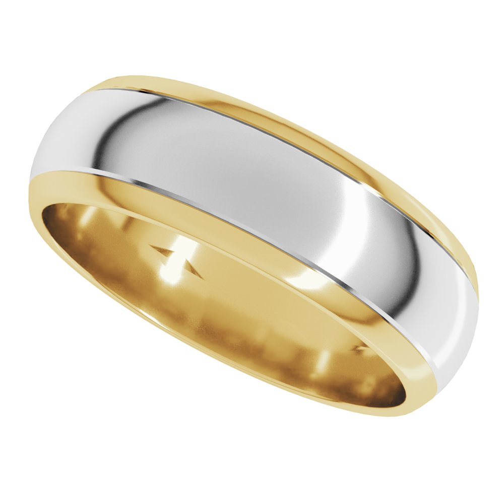 14K Yellow/White 6 mm Stepped Beveled-Edge Inlay Half Round Band