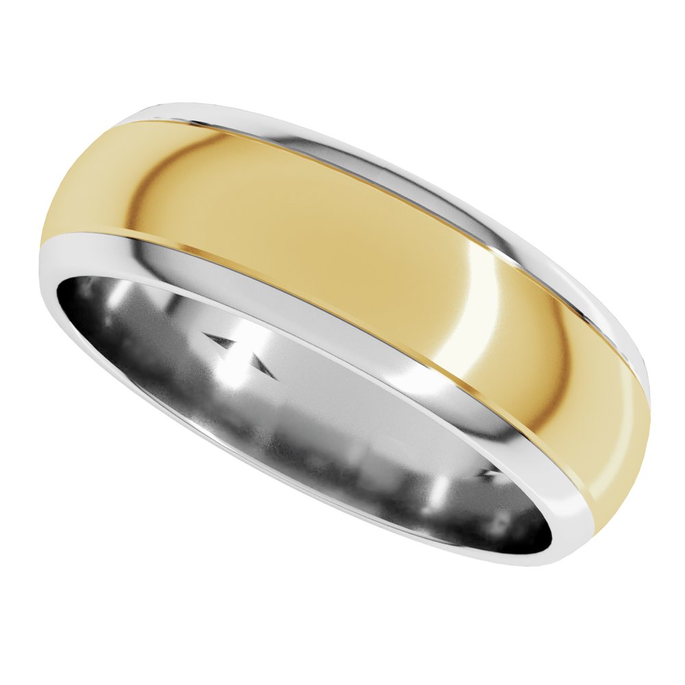 14K White/Yellow 6 mm Stepped Beveled-Edge Inlay Half Round Band