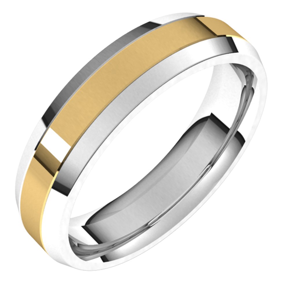 14K White/Yellow 5 mm Stepped Beveled-Edge Inlay Comfort-Fit Flat Band Size 10