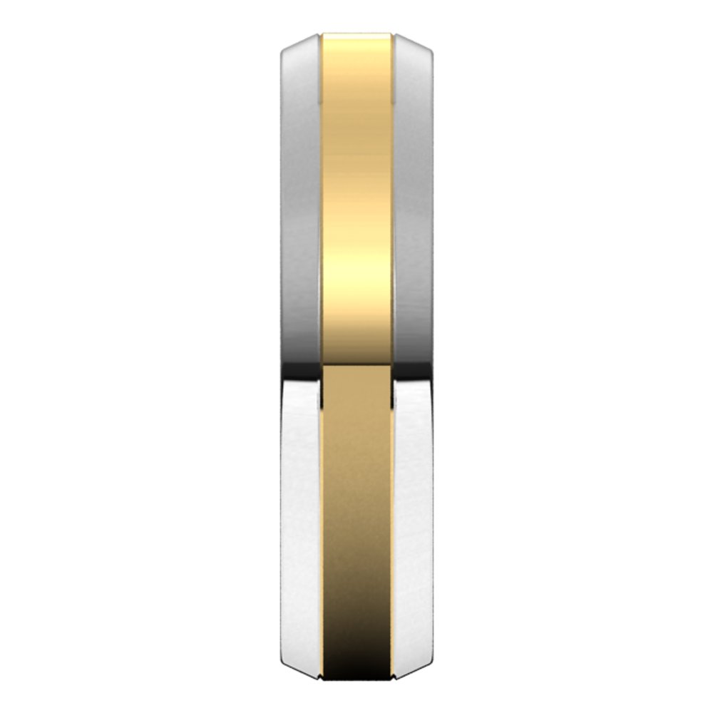 14K White/Yellow 5 mm Stepped Beveled-Edge Inlay Comfort-Fit Flat Band Size 10