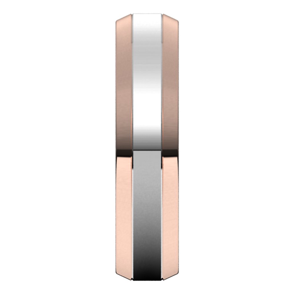14K Rose/White 5 mm Stepped Beveled-Edge Inlay Comfort-Fit Flat Band Size 8