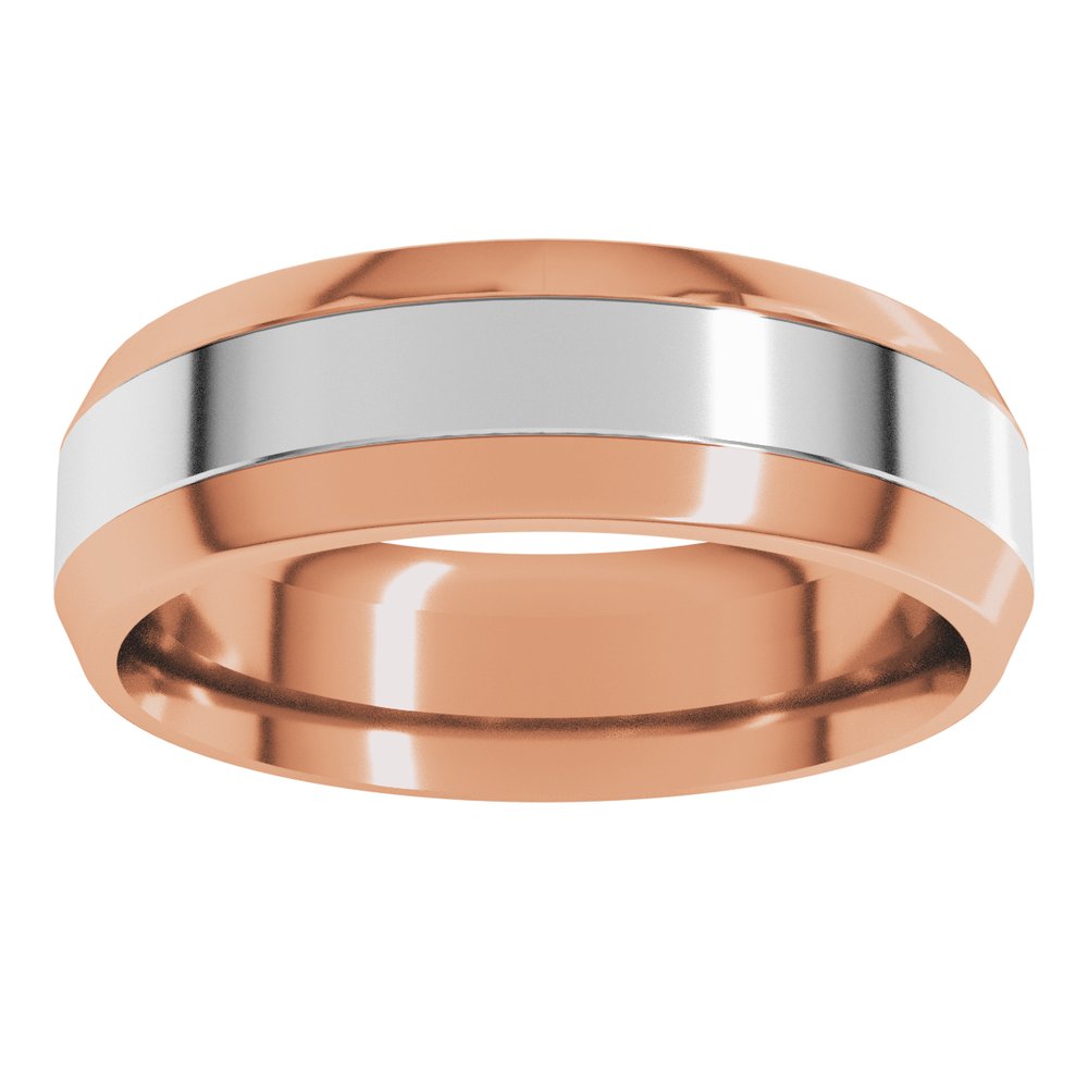 14K Rose/White 6 mm Stepped Beveled-Edge Inlay Comfort-Fit Flat Band Size 8