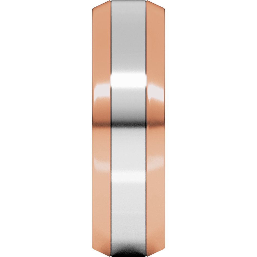 14K Rose/White 6 mm Stepped Beveled-Edge Inlay Comfort-Fit Flat Band Size 8