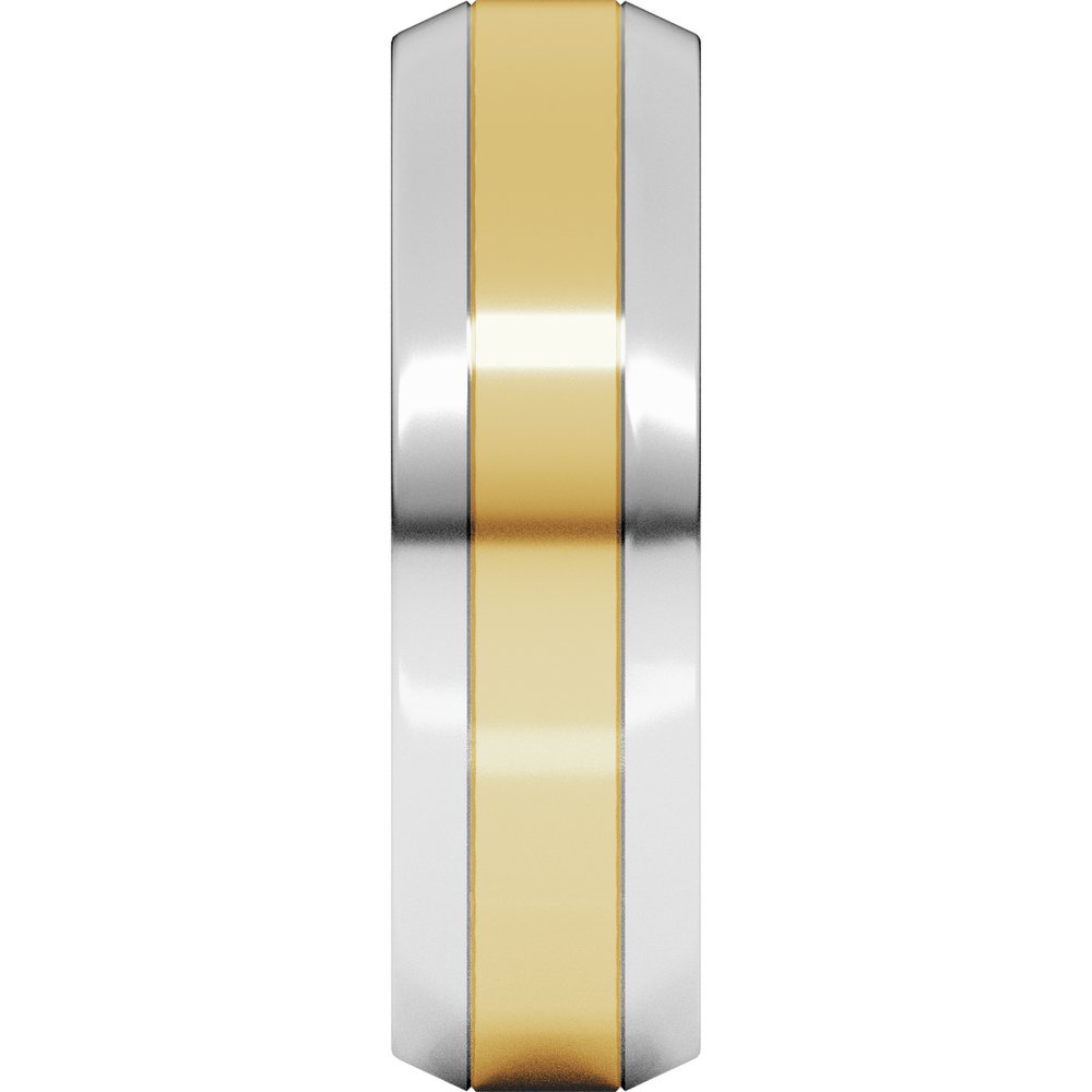 14K White/Yellow 6 mm Stepped Beveled-Edge Inlay Comfort-Fit Flat Band Size 10
